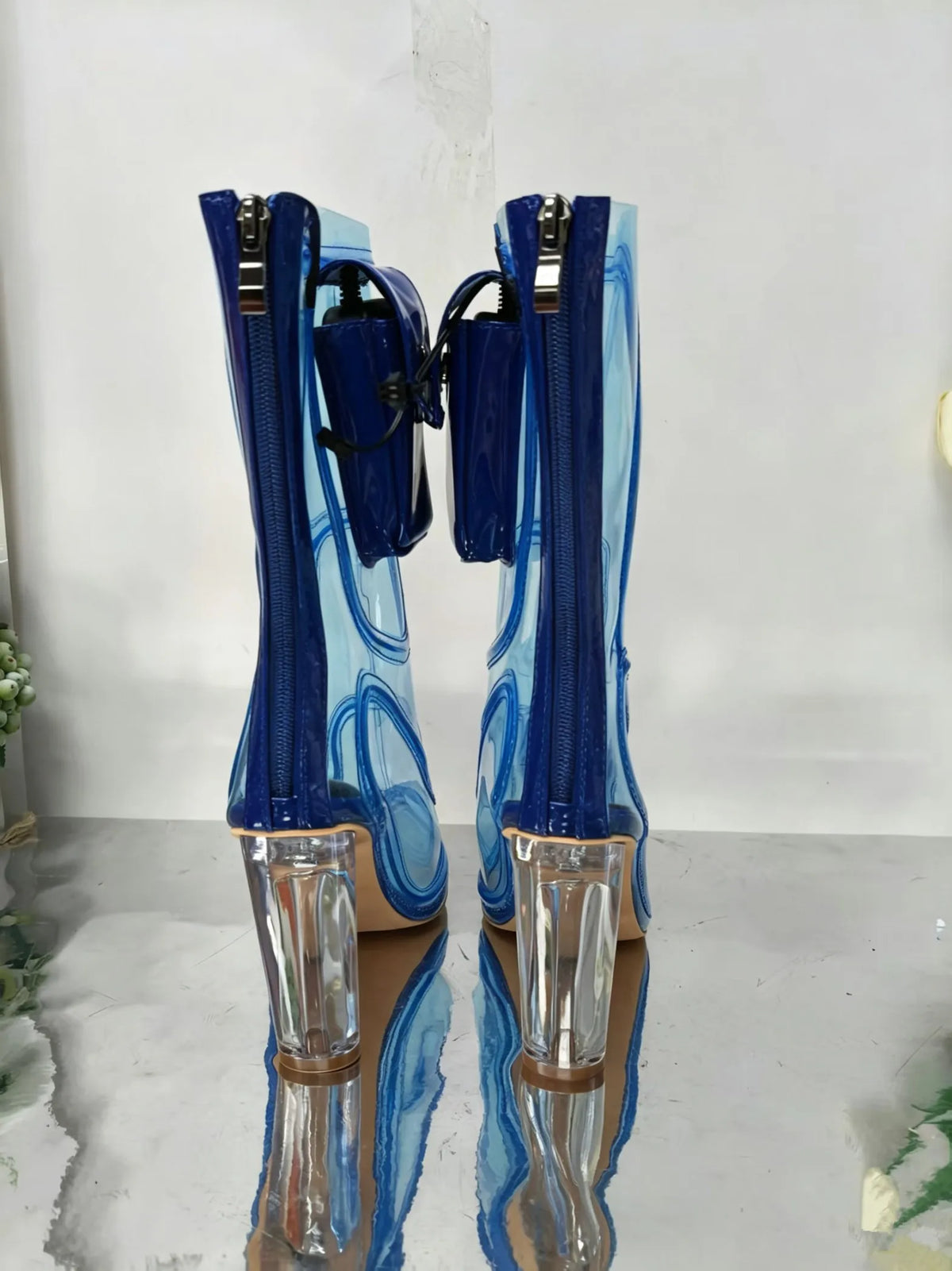 Light Up Transparent Ankle Boots With Block Heels for Women