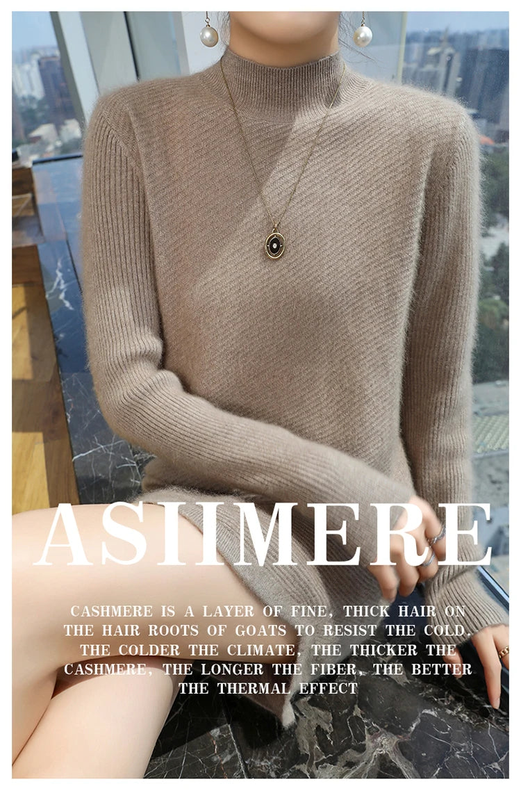 Warm Loose Fit Jacquard Knit High Neck Knee Length Dress for Women