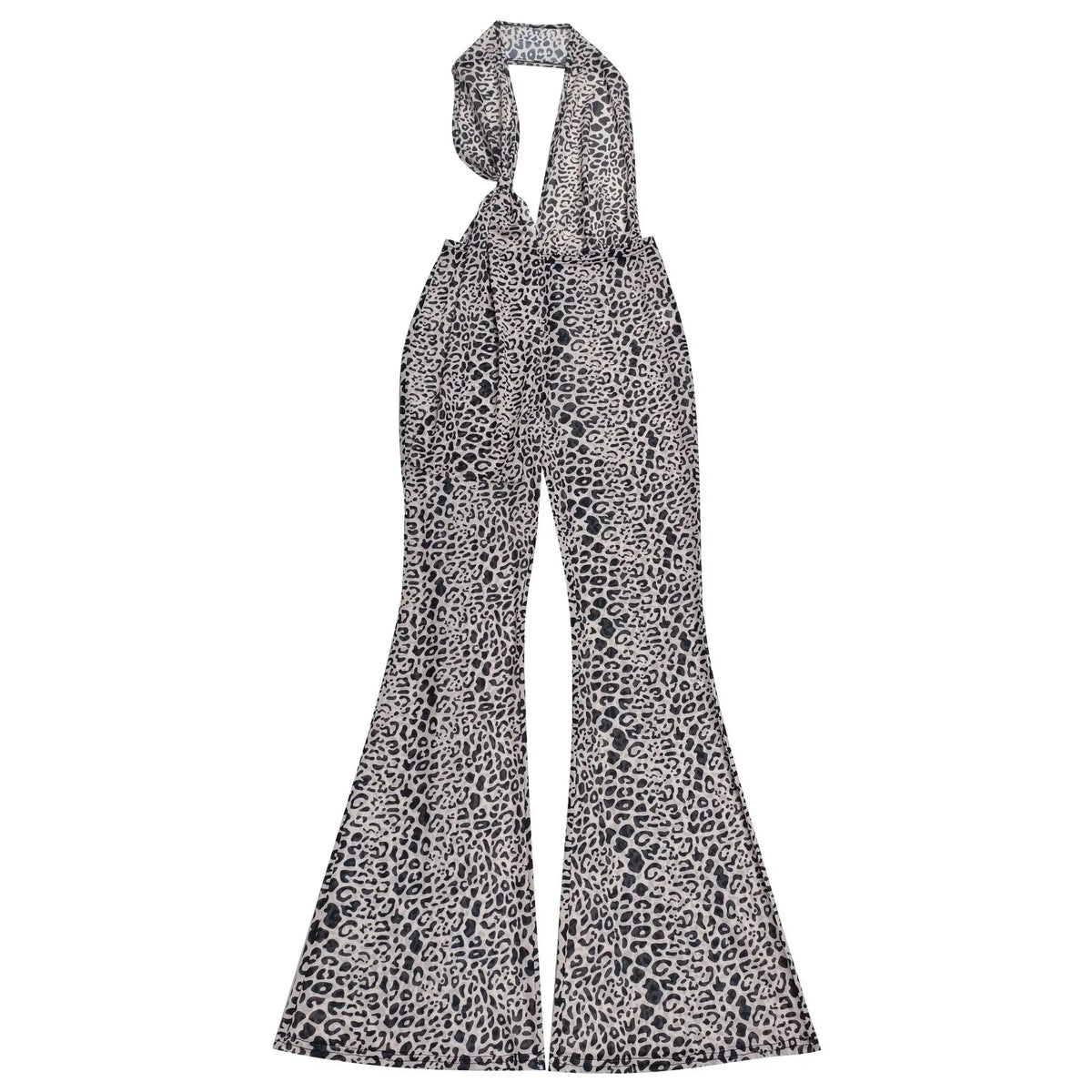Leopard Print Halter Backless Bodycon Jumpsuit for Women