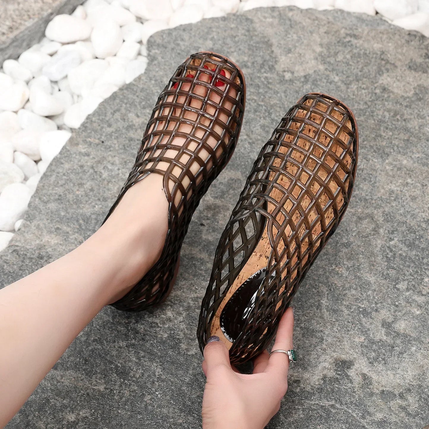 Lightweight Breathable Hollow Out Jelly Slides For Women