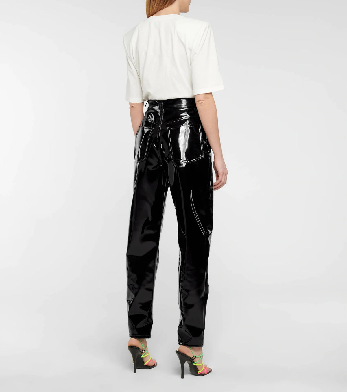 High Waisted Glossy Faux Leather Casual Pants For Women