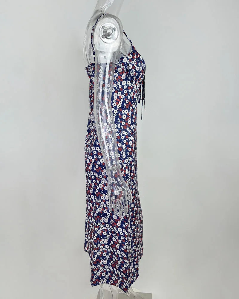 Floral Print Spaghetti Strap Dress for Women Beach Party Style