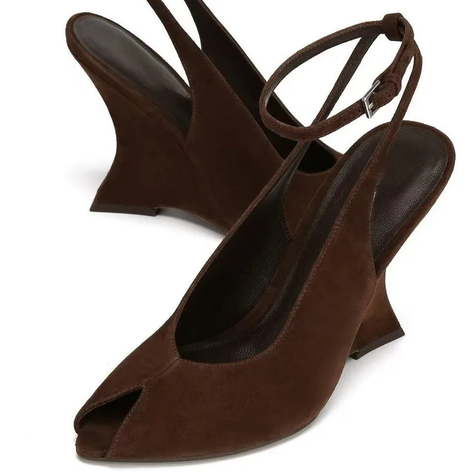Elegant French Style Buckle Wedge Sandals for Women