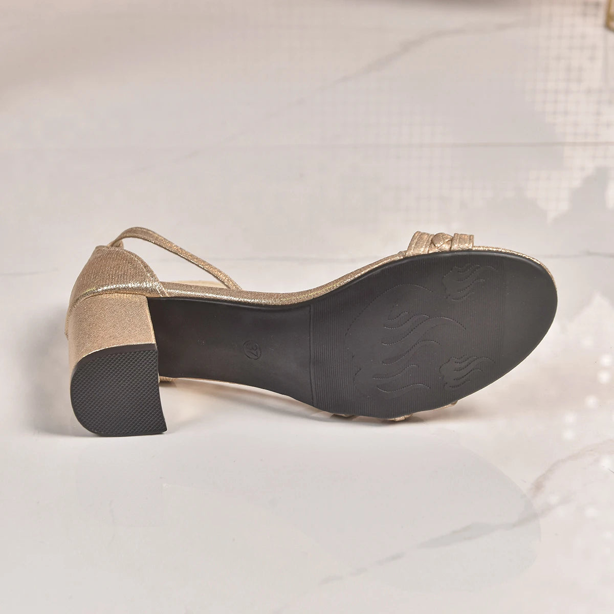 Gold Square Heel Ankle Sandals