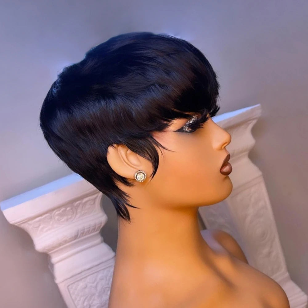 Short Straight Human Hair Bob Wig With Bangs For Women