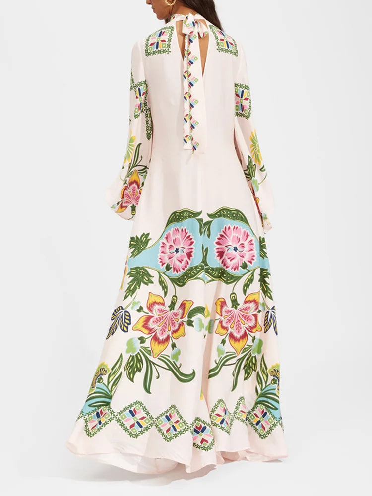 Loose Fit Lace Up V Neck Maxi Dress