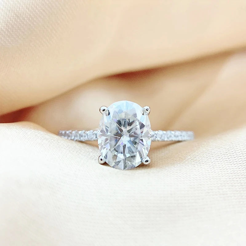 Oval Cut Moissanite Sterling Silver Engagement Ring for Women
