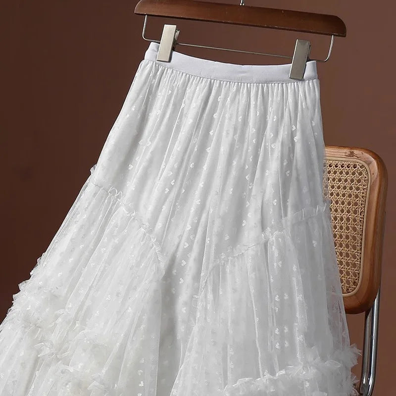 Romantic Vintage Jacquard Tulle Puff Skirt for Women
