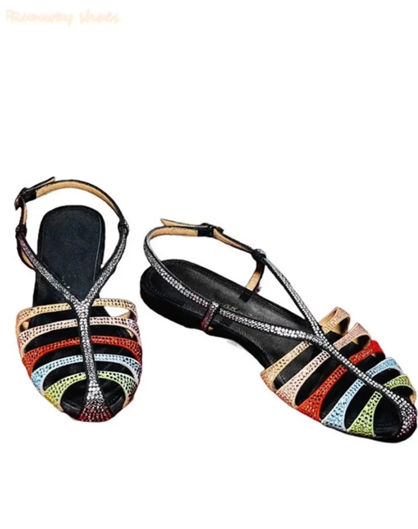 Luxury Rhinestone Buckle Open Toe Stiletto Sandals For Women