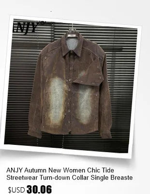 ANJY Autumn New Women Ins Shirt Studded Diamonds Distressed Denim Coat Pockets Single Breasted Elegant Vintage Casual Tops A9973