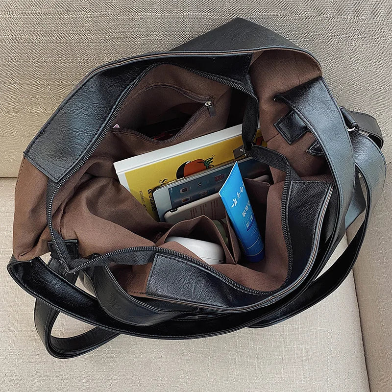 Oversized Leather Tote Bag With Dual Straps for Women