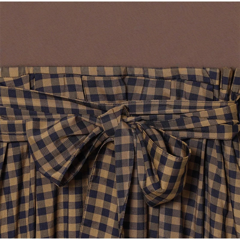 Elegant Plaid Women's Long Dresses Loose Tie Up Bow Laple Full Sleeve A-line Dress For Woman 2026 Spring New Lady Party Robes