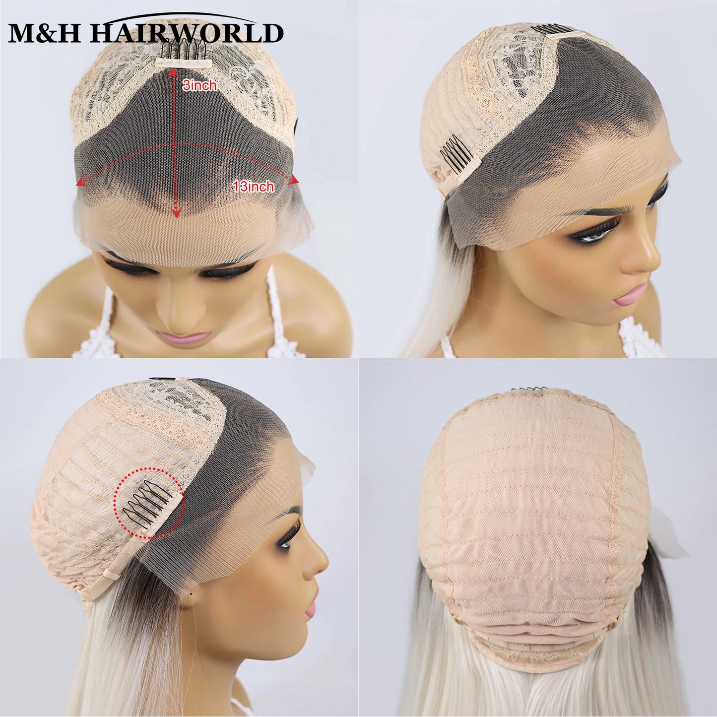 13X3 Glueless Frontal Lace Wigs For Women Long Wavy Synthetic Hair Lace Front Wigs Ombre Platinum Blonde Heat Resistant Hair Wig