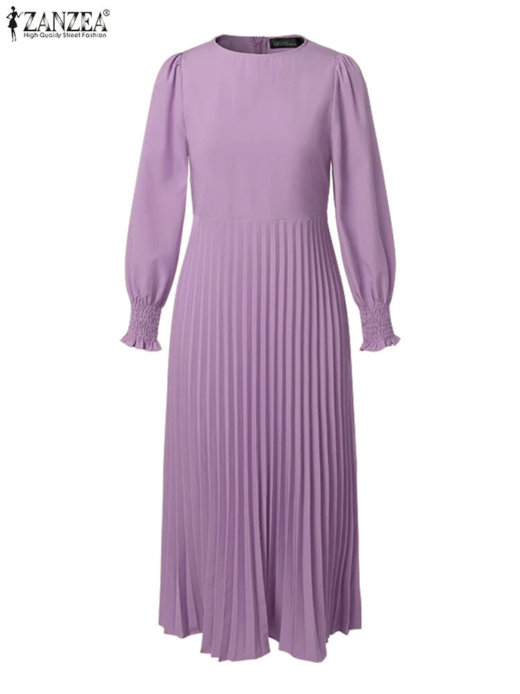 Pleated Lantern Sleeve Maxi Dress