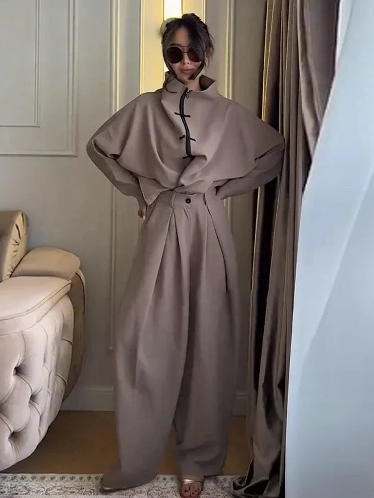 Loose Fit Casual Coat And Pant Set
