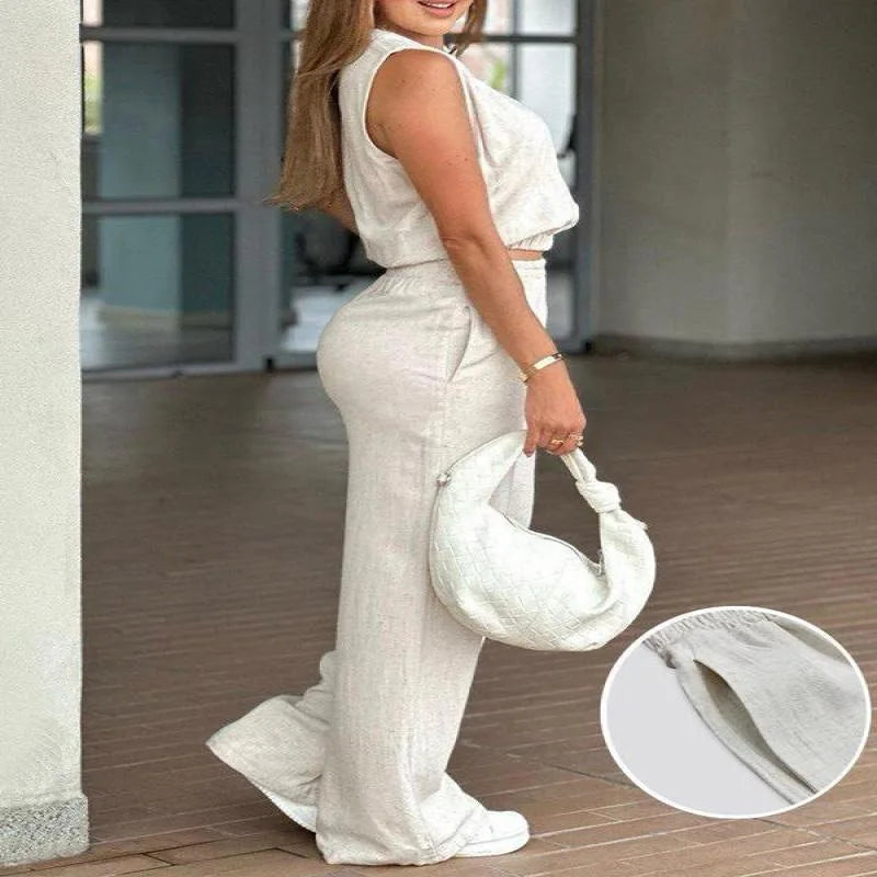 Casual Summer Sleeveless Wide-Leg Two-Piece Set for Women