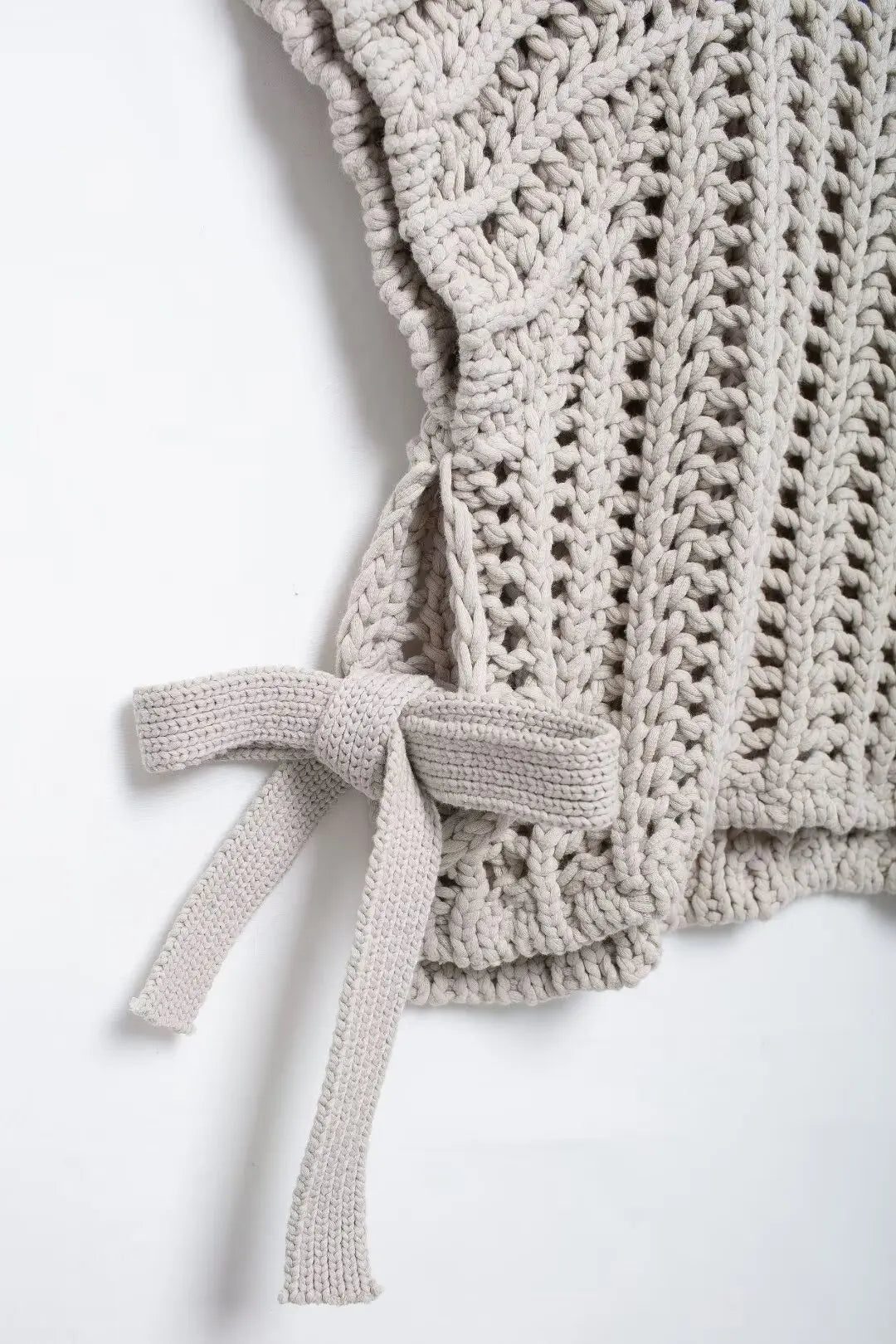 Soft Crochet With Side Bow Short Sleeves Knit Top For Women