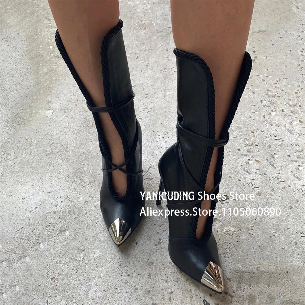 Metallic Pointed Toe Stiletto Ankle Boots for Women