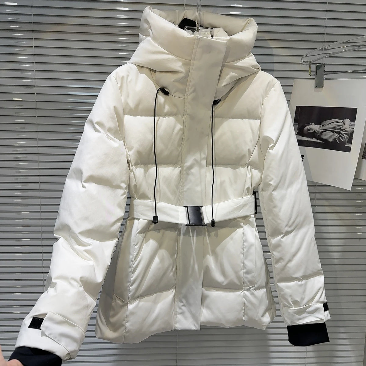 Warm Belted Hooded Winter Puffer Down Jacket for Women