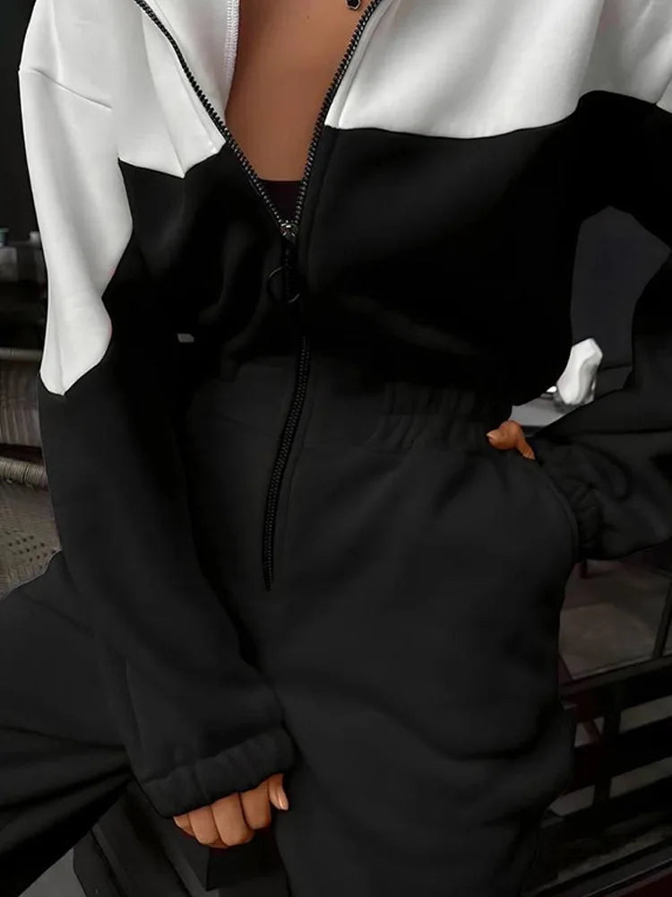 Contrast Color Patchwork Sports Jumpsuit for Women