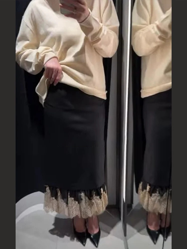 Lace Patchwork Women's Party Dress Loose High Waist Hip Package Long Dresses Female 2026 Spring Fashion Woman Evening Outwears