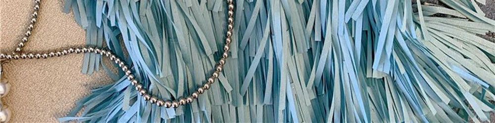 Chic Blue Fringe Tassel Halter Summer Top for Women