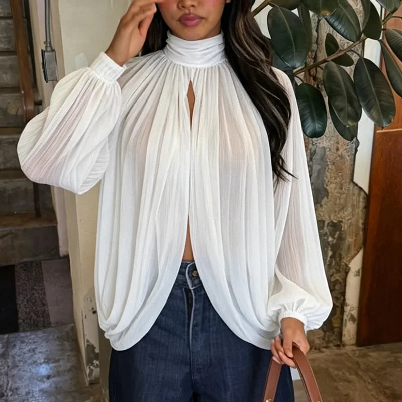 Elegant Sheer Chiffon Batwing Sleeve Blouse for Women