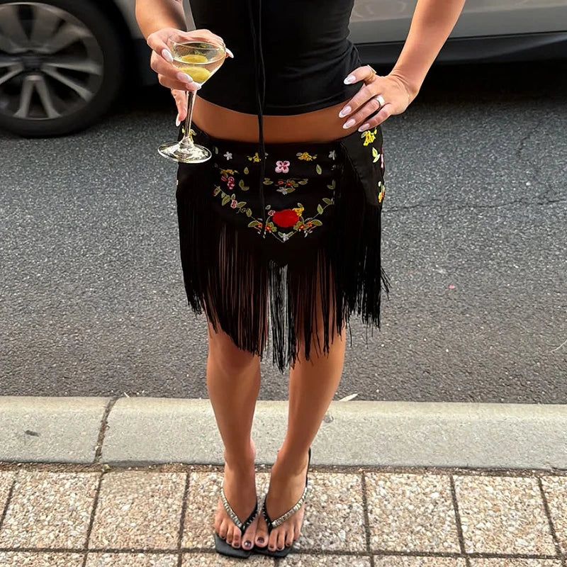 Leopard Patchwork Fringed Double-Sided Mini Skirt for Women