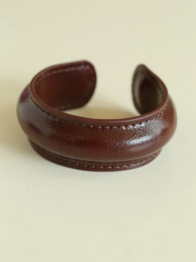 Elegant Minimalist Leather Wide Cuff Bracelet for Women