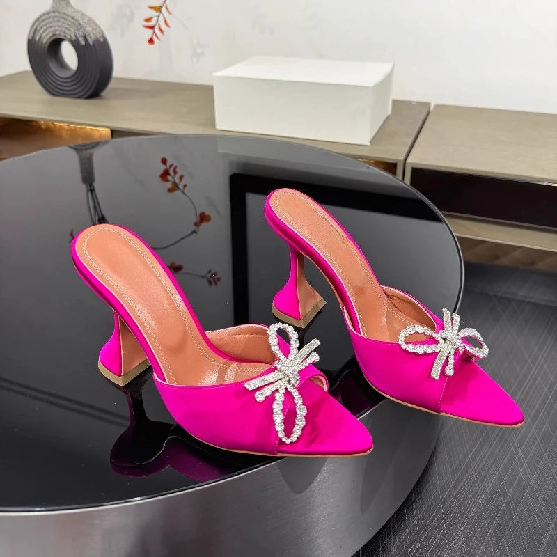 Bow Rhinestone Pointed Toe High Heel Sandals for Women