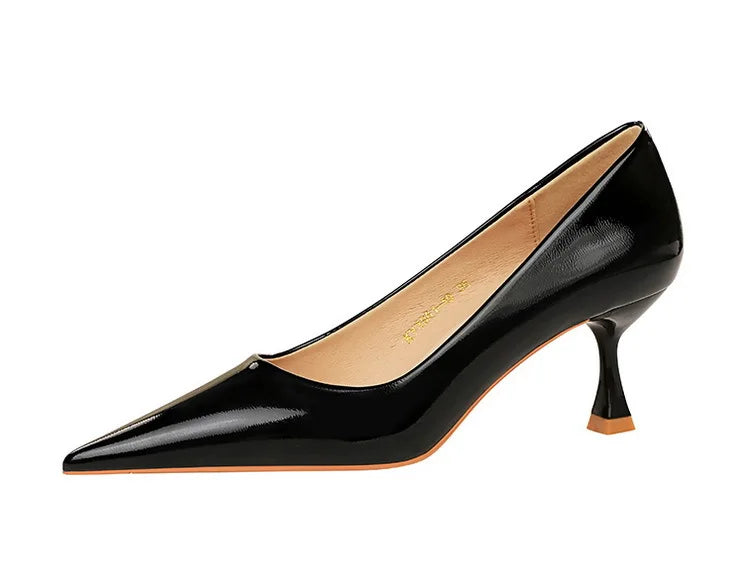 Classic Patent Leather Kitten Heel Office Pumps for Women