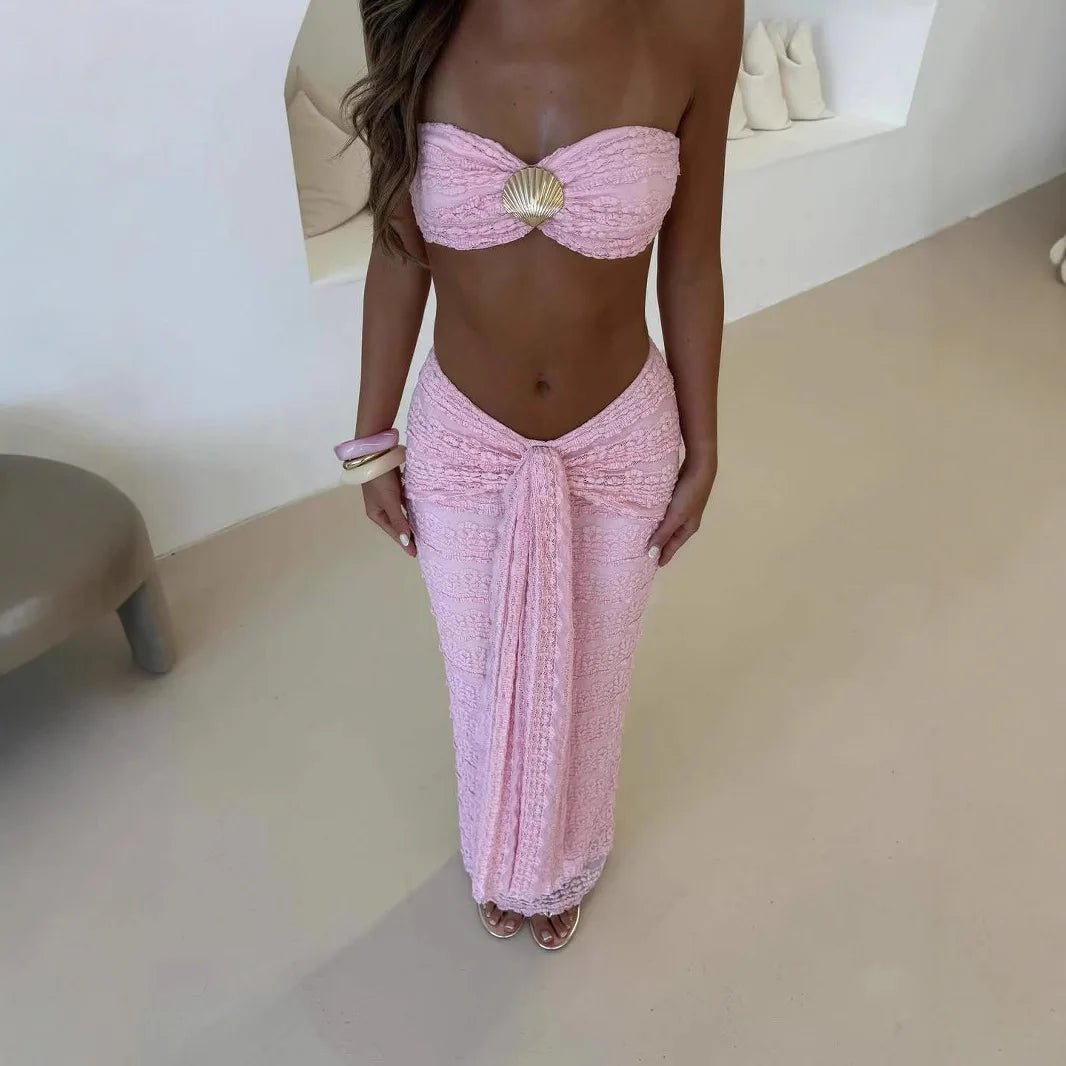 Lace Detail Strapless Two Piece Swim Set for Women