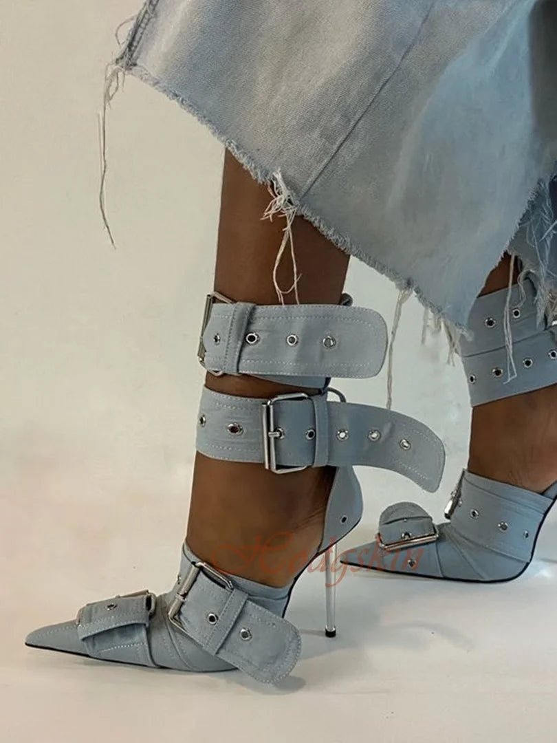 Pointed Toe Buckle Strap Stiletto Sandals for Women