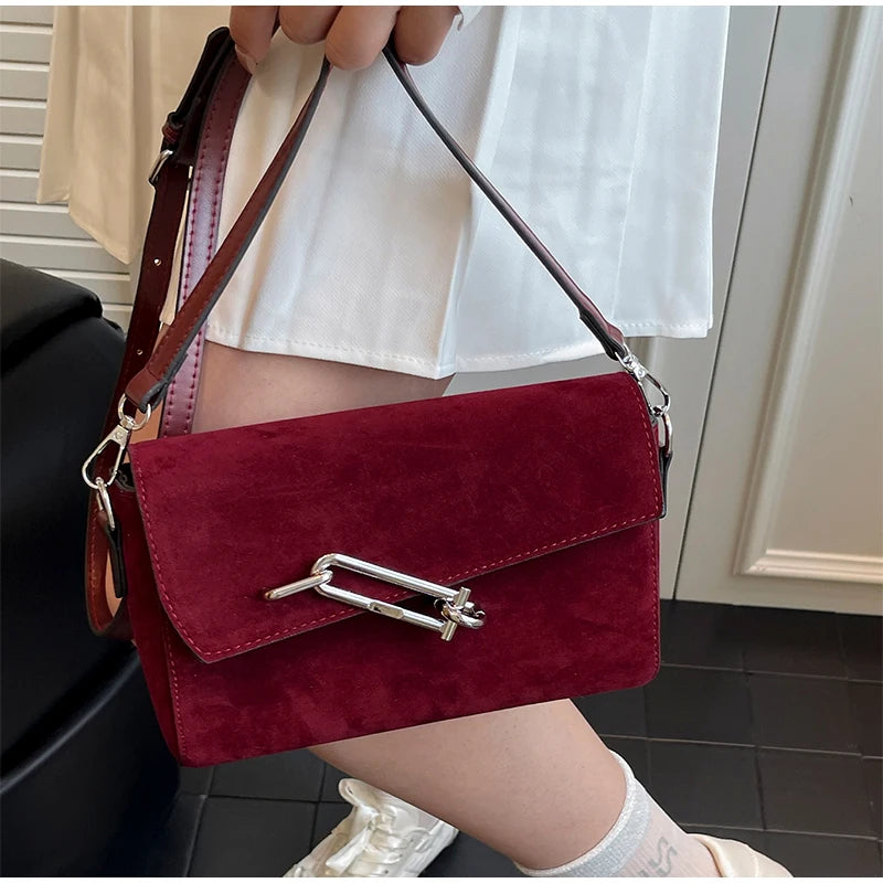 Retro Frosted New Shoulder Bag Women Autumn And Winter Suede High-end Fashion Women's Wallet Versatile Texture Small Square Bag