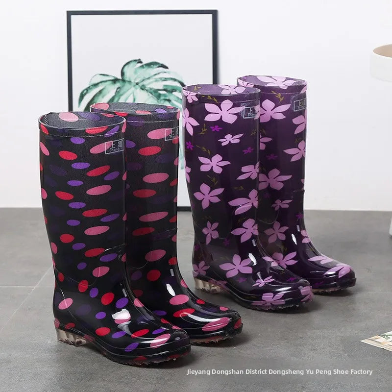 Floral Printed Anti Slip Comfortable Rain Boots For Women