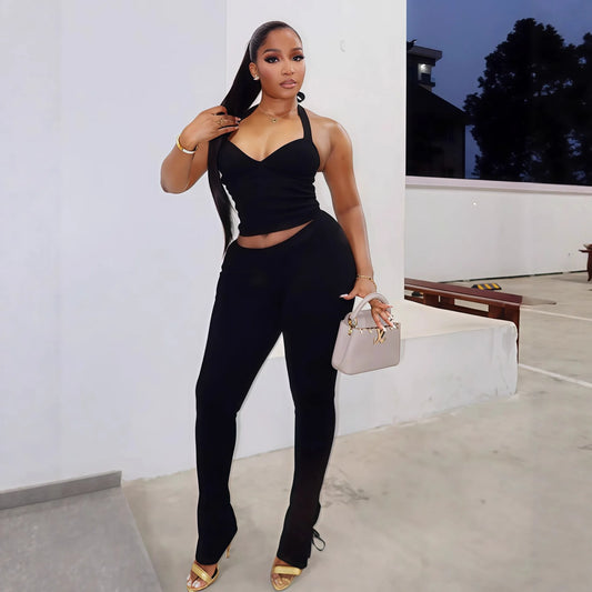 Halter Neck Crop Top And Pant Set