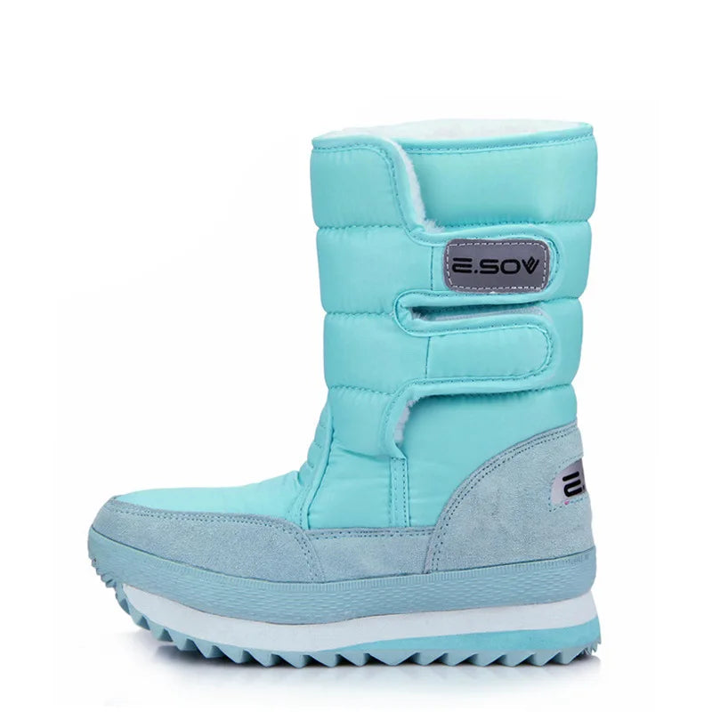 Thick Waterproof Plush Mid Calf Snow Boots for Women
