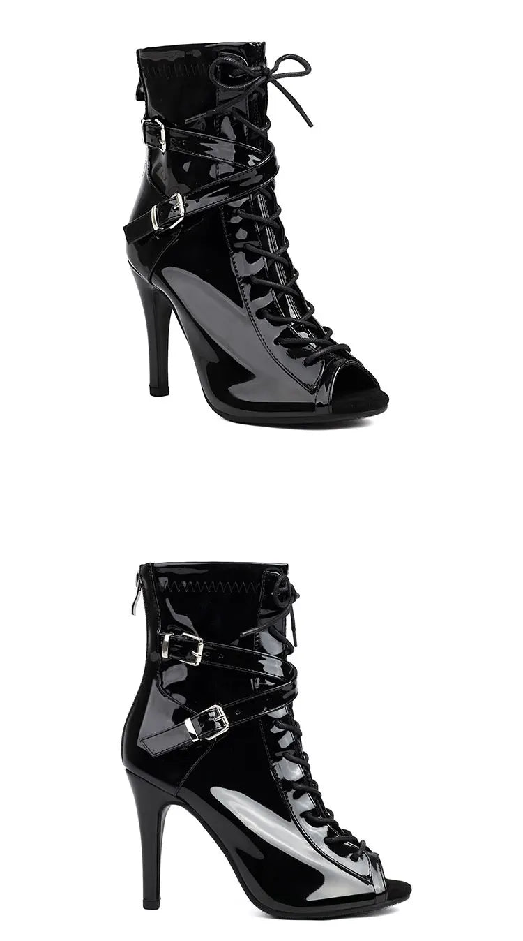Lace Up High Heel Jazz Dance Ankle Boots for Women