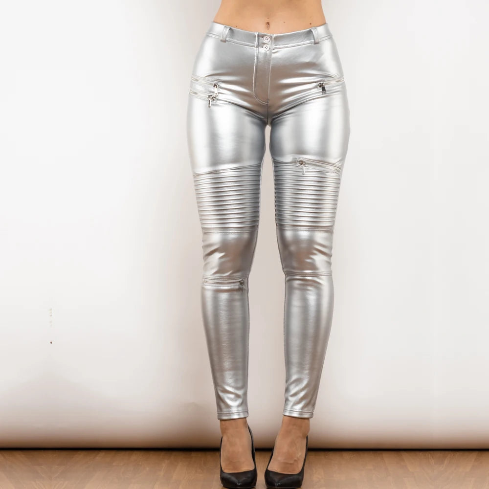 Gothic High Waisted Slim Fit PU Leather Pants for Women