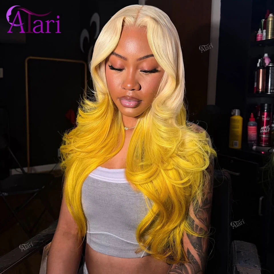 Ombre Yellow Body Wave Human Hair Wig