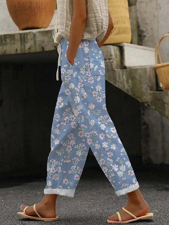 Elegant Printed Loose Ankle-Length Casual Pants for Women