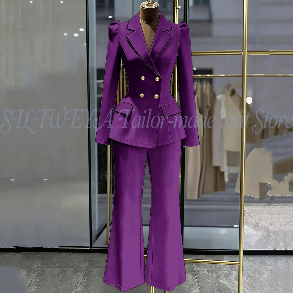 Double Breasted Blazer Set With Side Pockets For Women