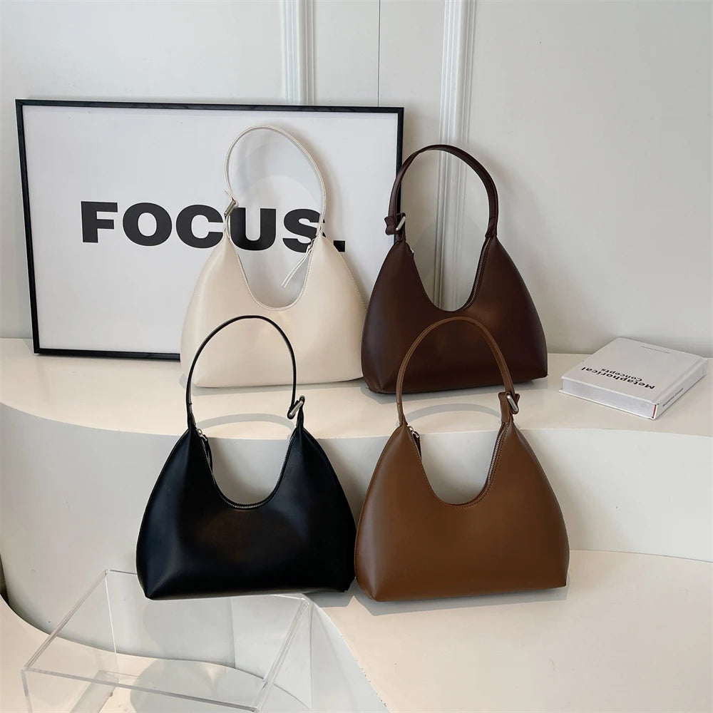 Minimalist Pure Color Polyurethane Leather Shoulder Bag for Women