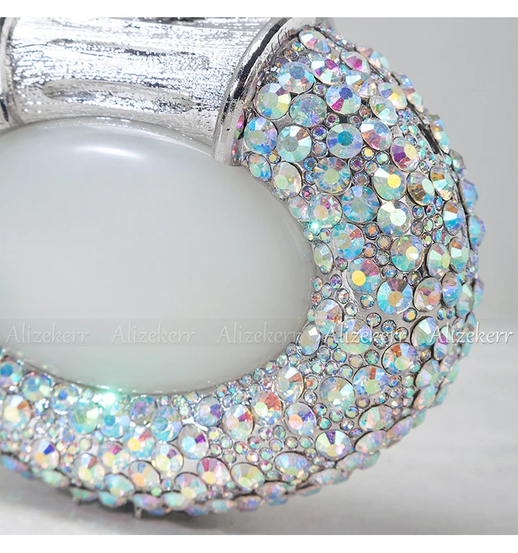 Shimmering Crystal Embellished Oval Evening Clutch for Women