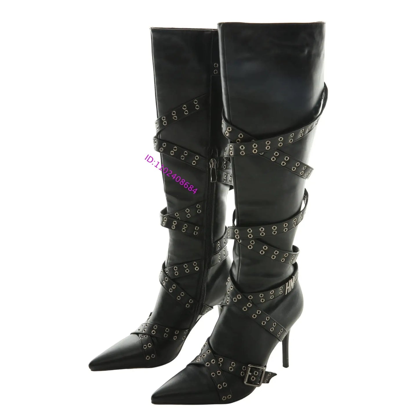 Pointed Toe Belt Buckle Knee High Boots With Thin Heels For Women