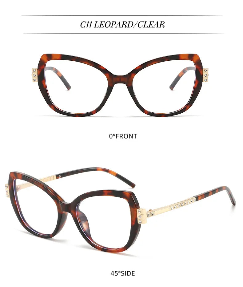 Black Cat Eye Rhinestone Anti Blue Light Reading Glasses for Women