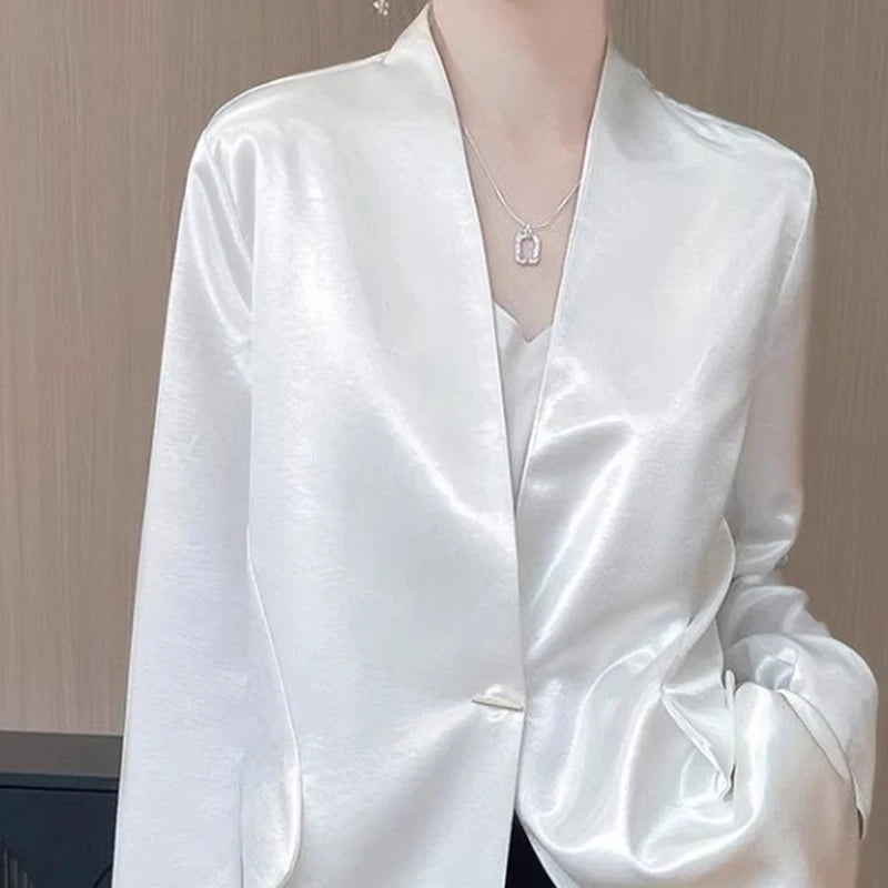 One-Button Satin Blazer