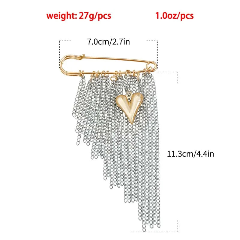 Layered Pearl Heart and Star Tassel Brooch for Women