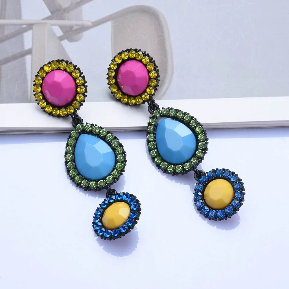 Pink Enamel Heart Shaped Crystal Drop Earrings for Women