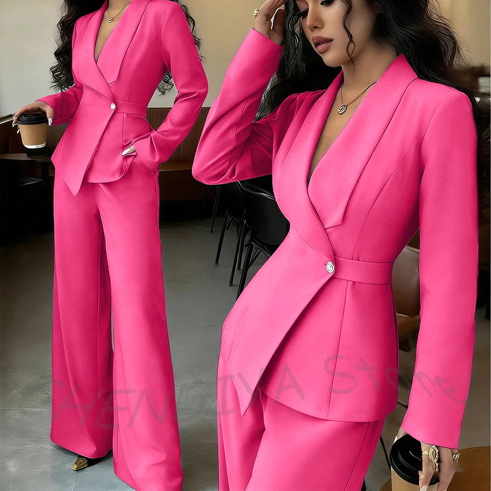 Elegant Office Lady Professional Suit Two Pieces Classic Shawl Lapel Single Button Outfit High Quality Women's Tailored Set